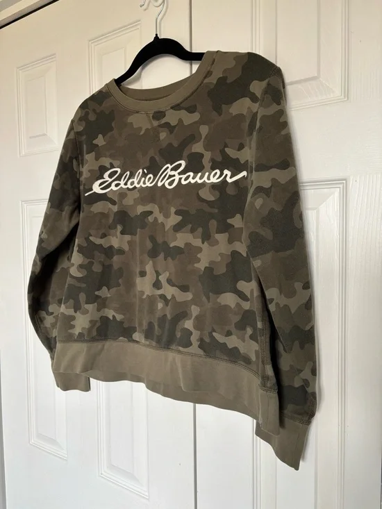 Eddie Bauer Olive & Dark Green Camo Crewneck Sweater - Picture 3 of 11